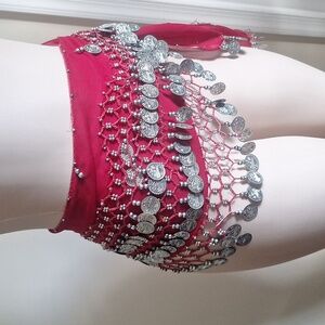 Chiffon 128 Silver Coins Belly Dance Costume Hip Skirt Scarf Wrap Belt And DVD